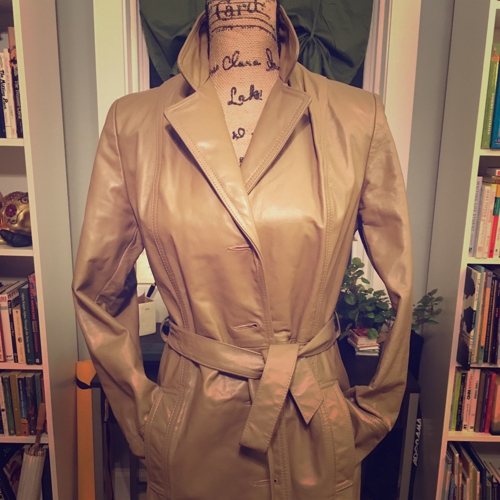 Full-length, Taupe, Leather Trench-coat
